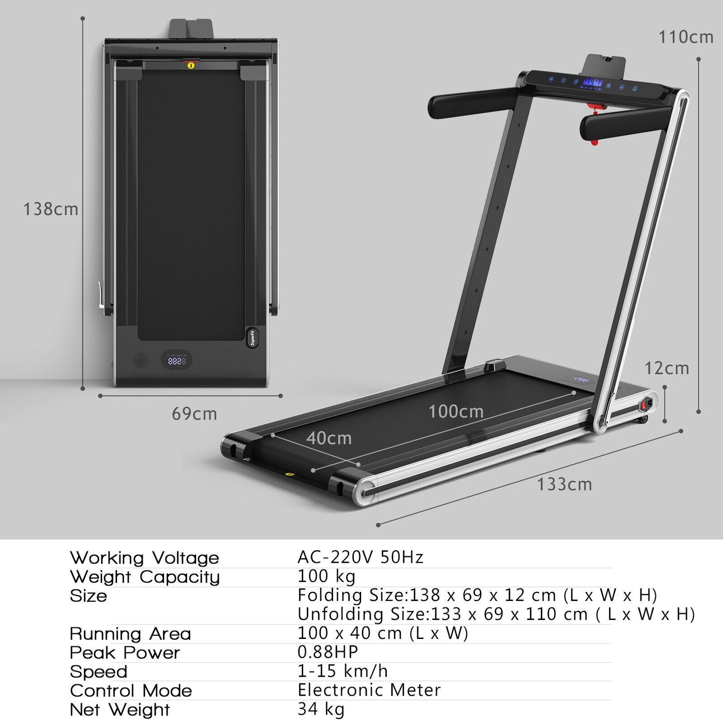 2-In-1 Folding under Desk Treadmill with Dual LED Display