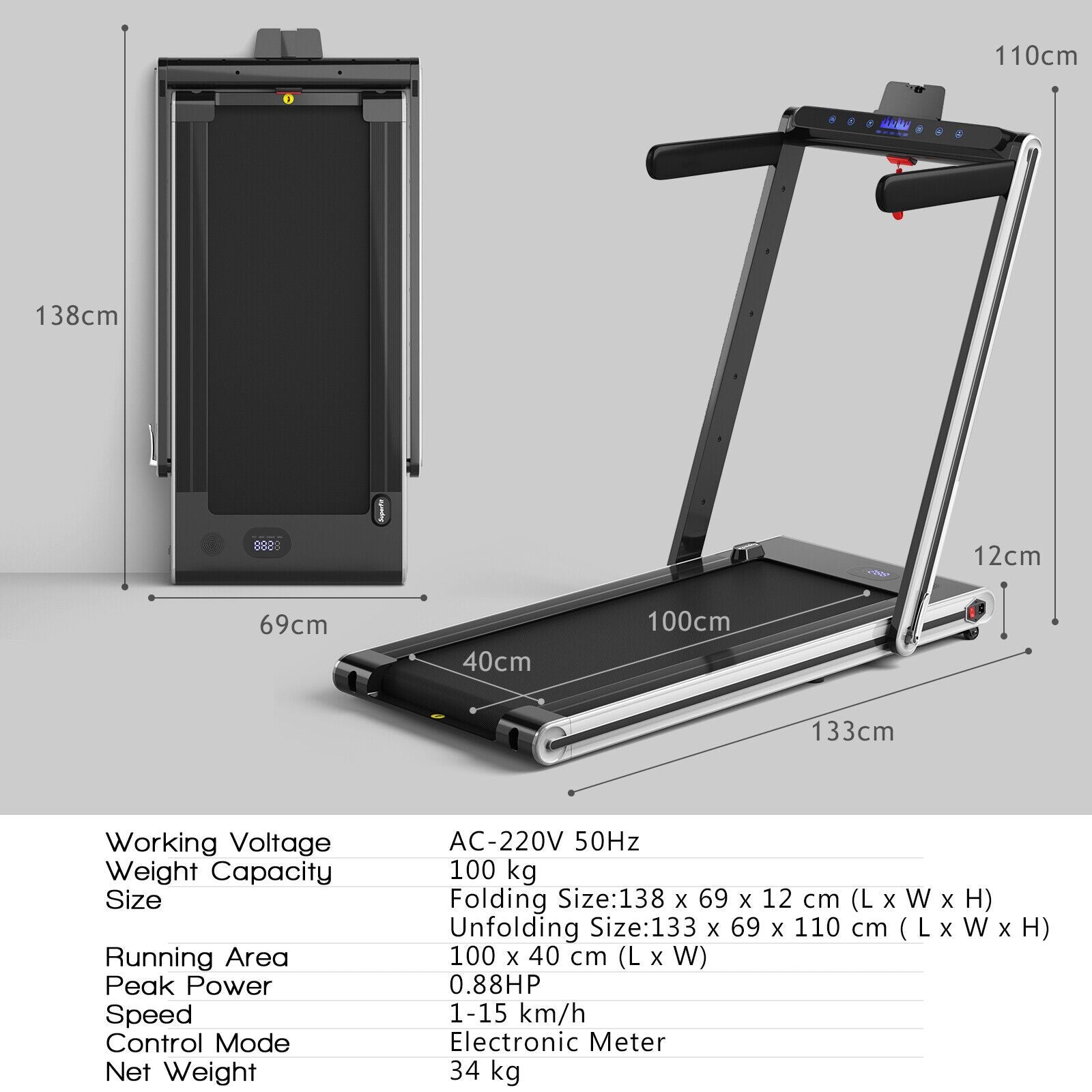 2-In-1 Folding under Desk Treadmill with Dual LED Display