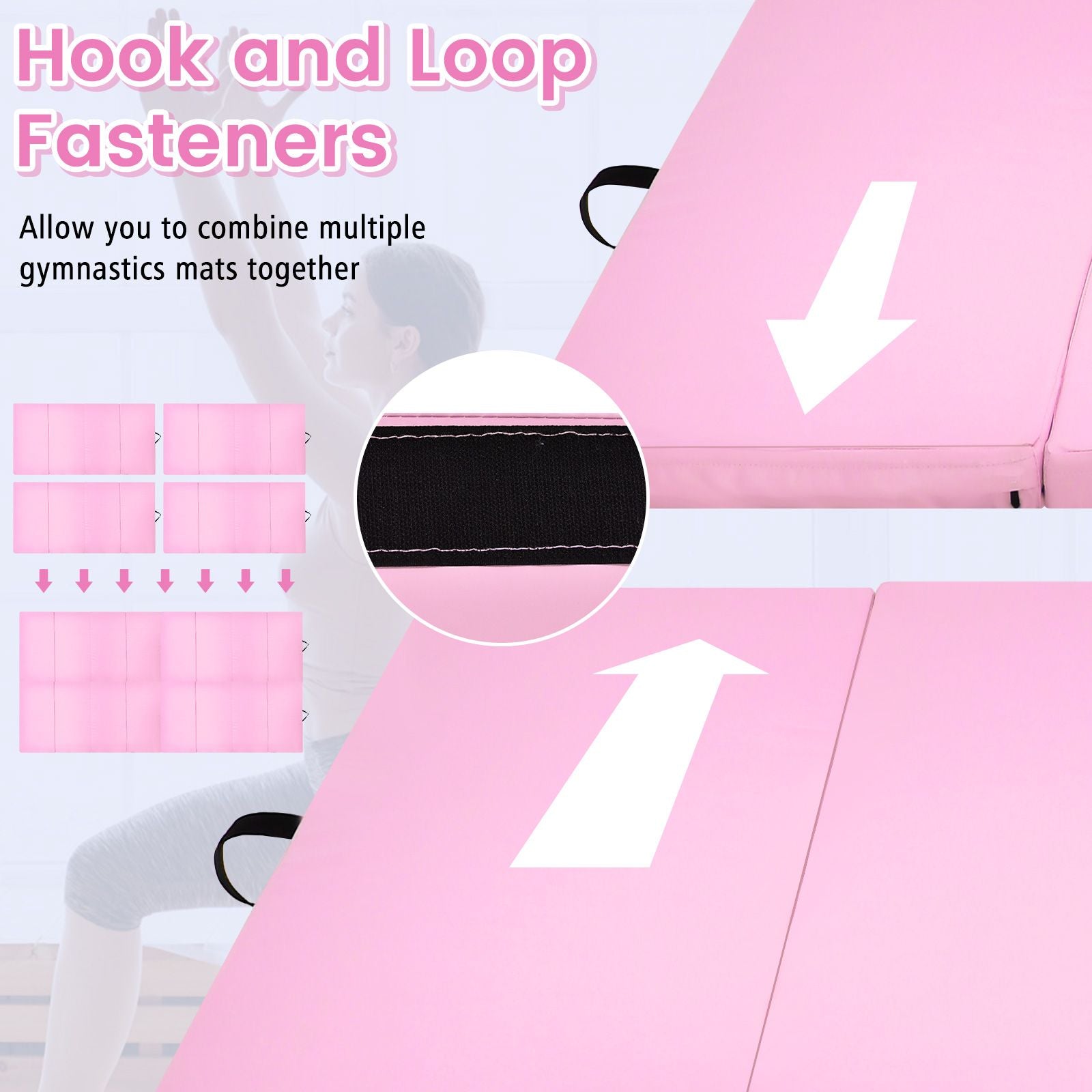 Folding Gymnastics Mat with Carry Handles Hook and Loop Fasteners