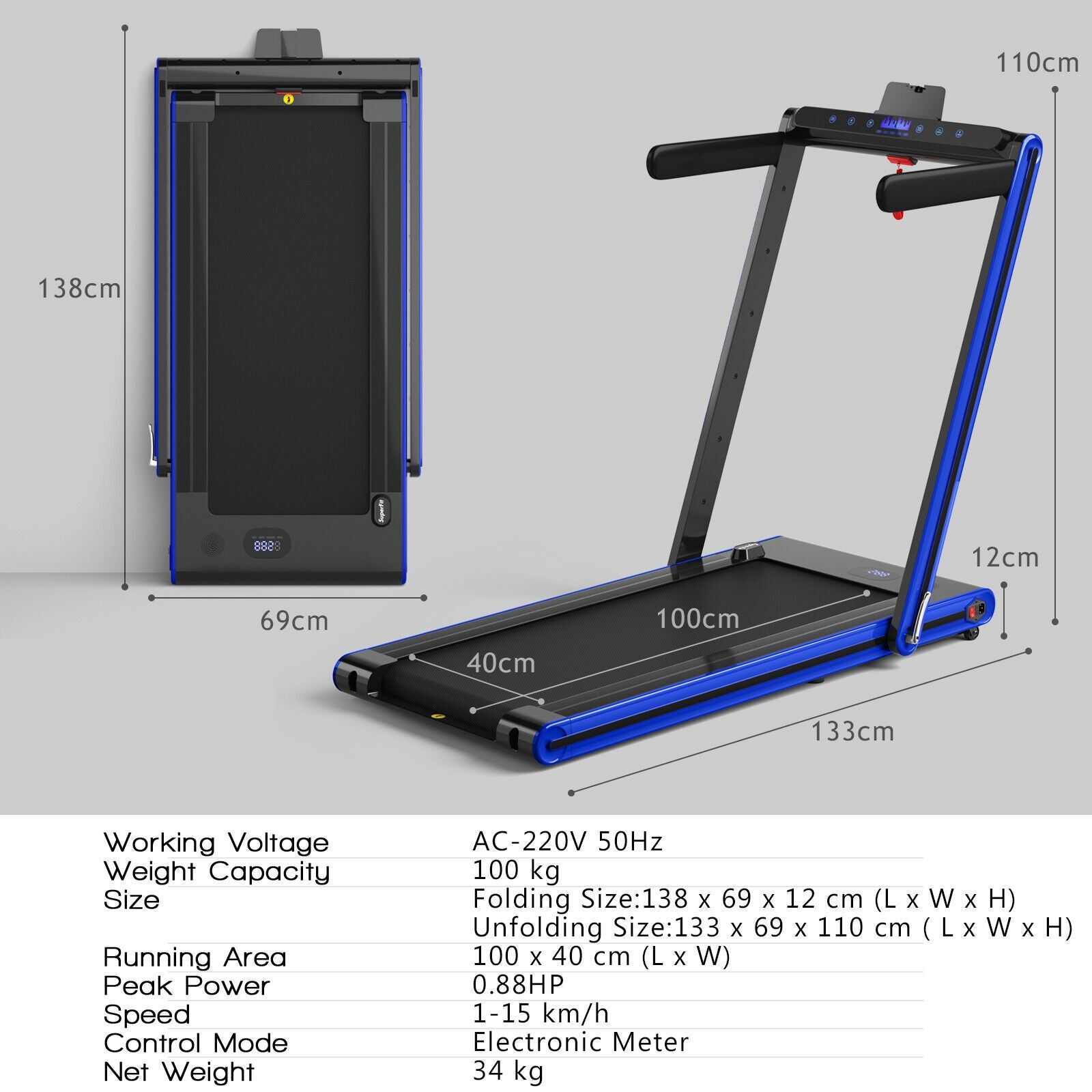 2-In-1 Folding under Desk Treadmill with Dual LED Display