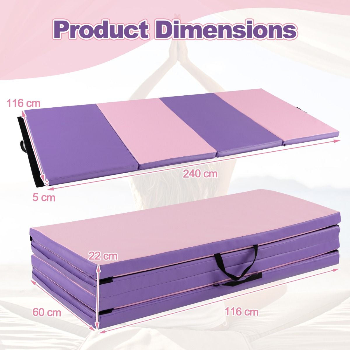 Folding Gymnastics Mat with Carry Handles Hook and Loop Fasteners