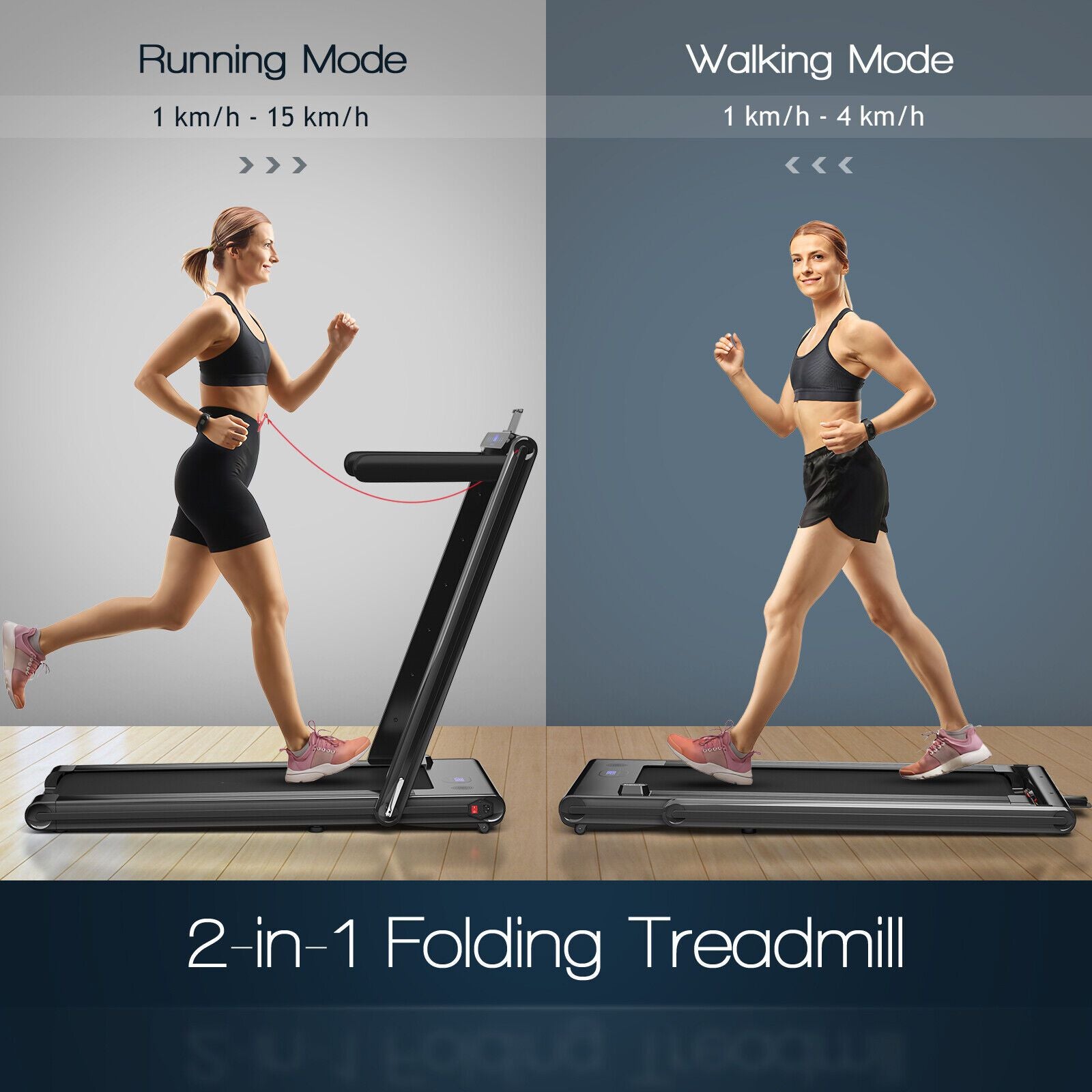 2-In-1 Folding under Desk Treadmill with Dual LED Display