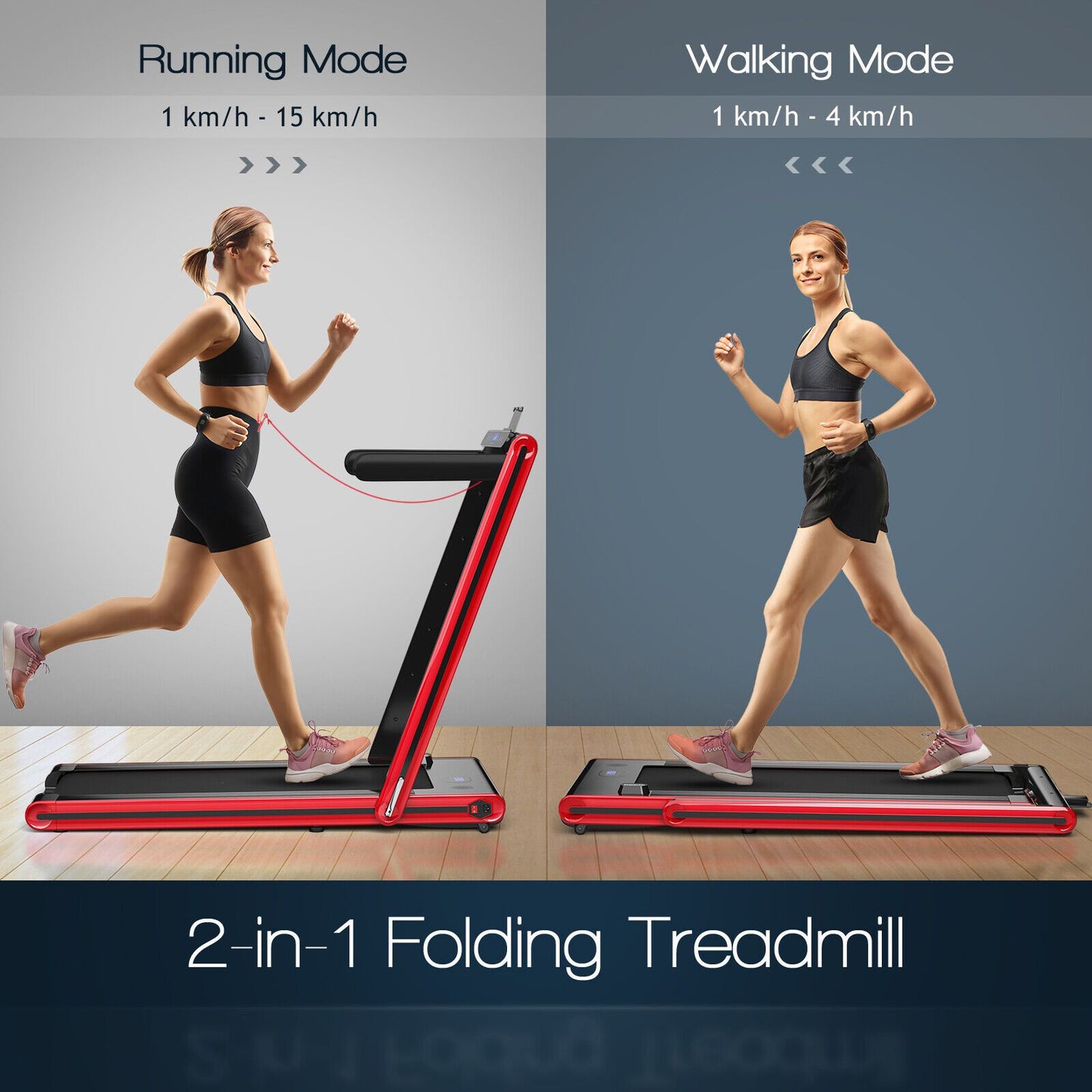 2-In-1 Folding under Desk Treadmill with Dual LED Display