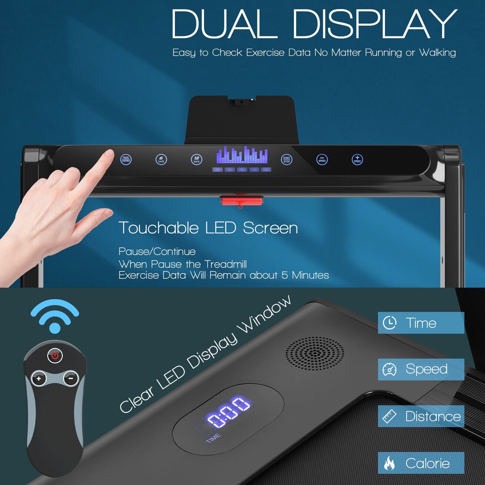 2-In-1 Folding under Desk Treadmill with Dual LED Display